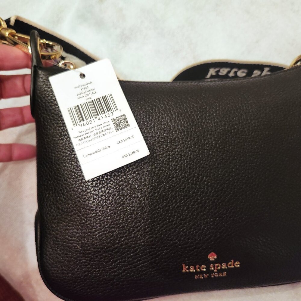 Kate Spade Rosie Black Leather Crossbody With Web Logo Guitar Strap _ NWT - Picture 2 of 8